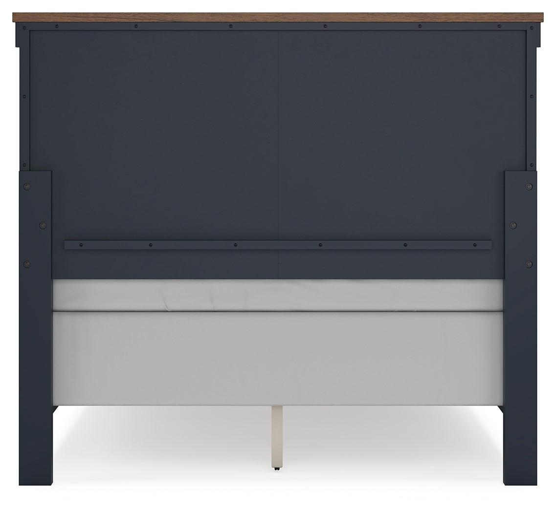 Landocken Full Panel Headboard with Mirrored Dresser and Chest in Brown/Blue from Ashley - Luna Furniture