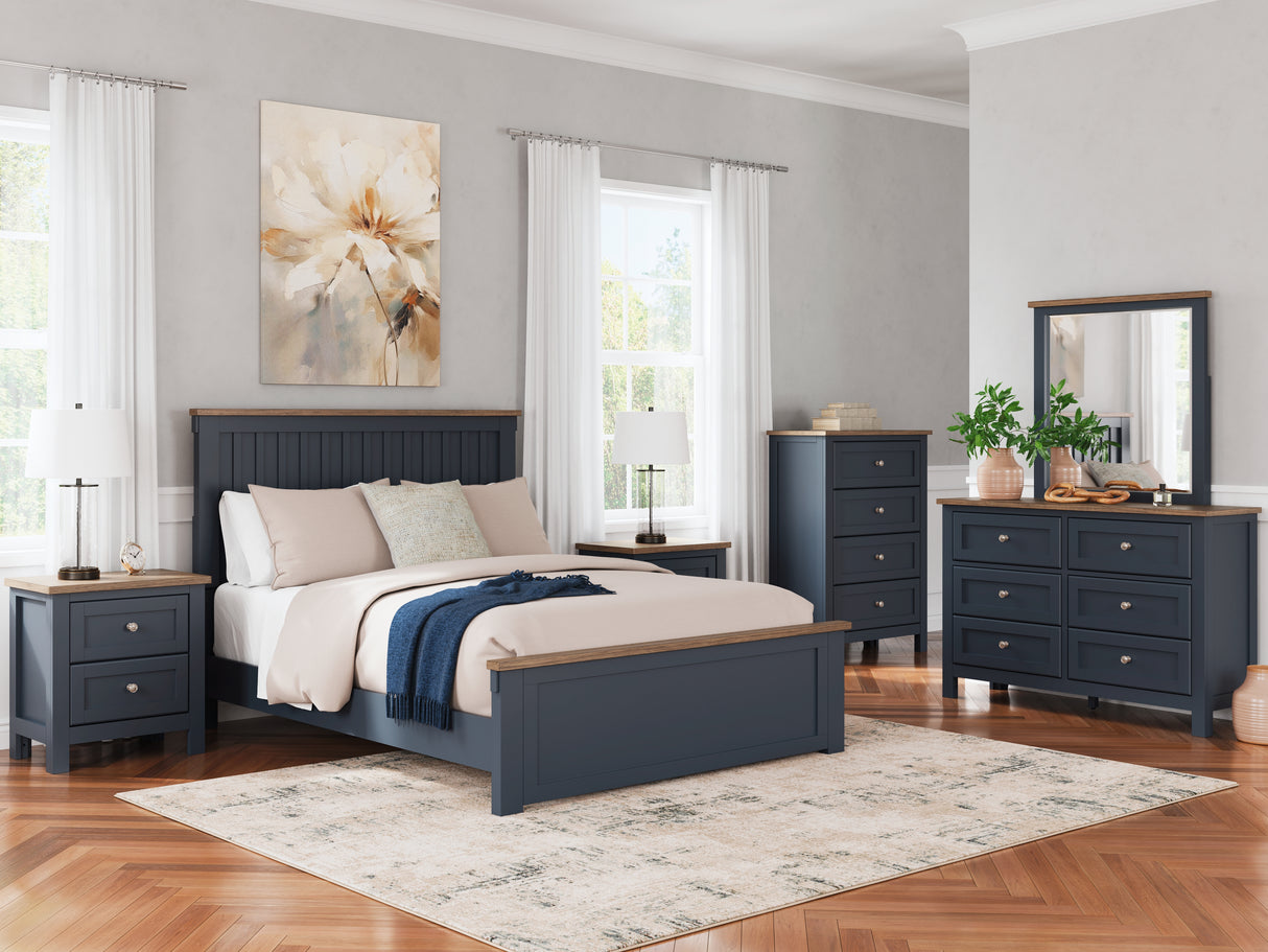 Landocken Queen Panel Bed with 2 Nightstands in Brown/Blue from Ashley - Luna Furniture