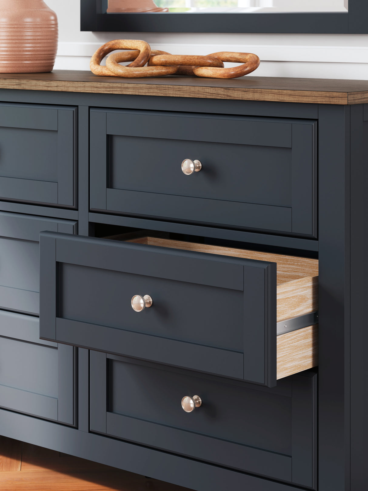 Landocken Queen Panel Headboard with Mirrored Dresser and Nightstand in Brown/Blue from Ashley - Luna Furniture