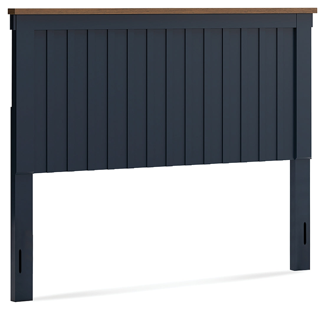 Landocken Queen Panel Headboard with Mirrored Dresser, Chest and 2 Nightstands in Brown/Blue from Ashley - Luna Furniture