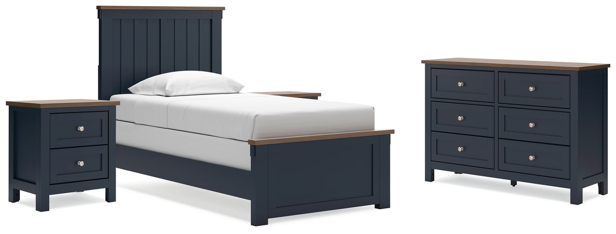 Landocken Twin Panel Bed with Dresser and 2 Nightstands in Brown/Blue from Ashley - Luna Furniture