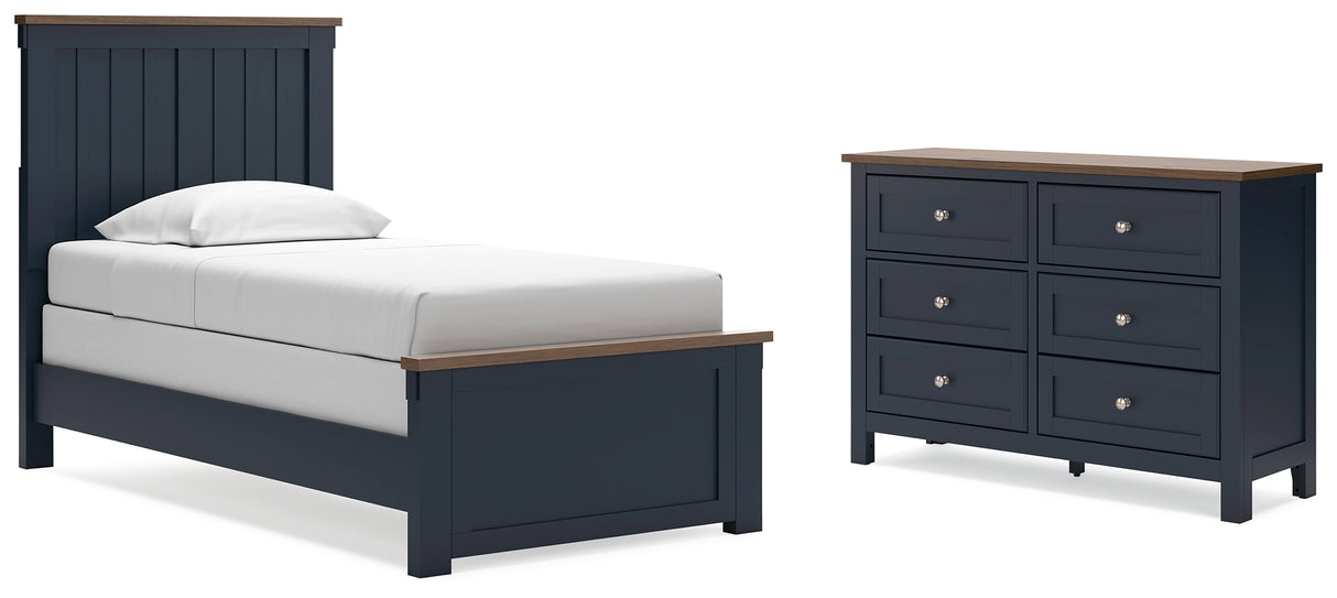 Landocken Twin Panel Bed with Dresser in Brown/Blue from Ashley - Luna Furniture