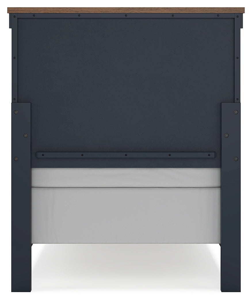 Landocken Twin Panel Headboard with Mirrored Dresser and Chest in Brown/Blue from Ashley - Luna Furniture