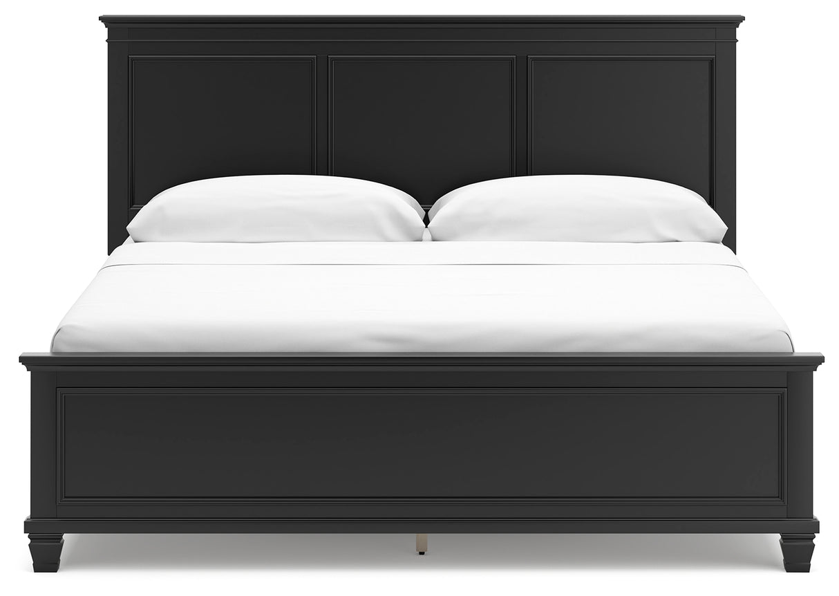 Lanolee California King Panel Bed with Mirrored Dresser and Chest in Black from Ashley - Luna Furniture