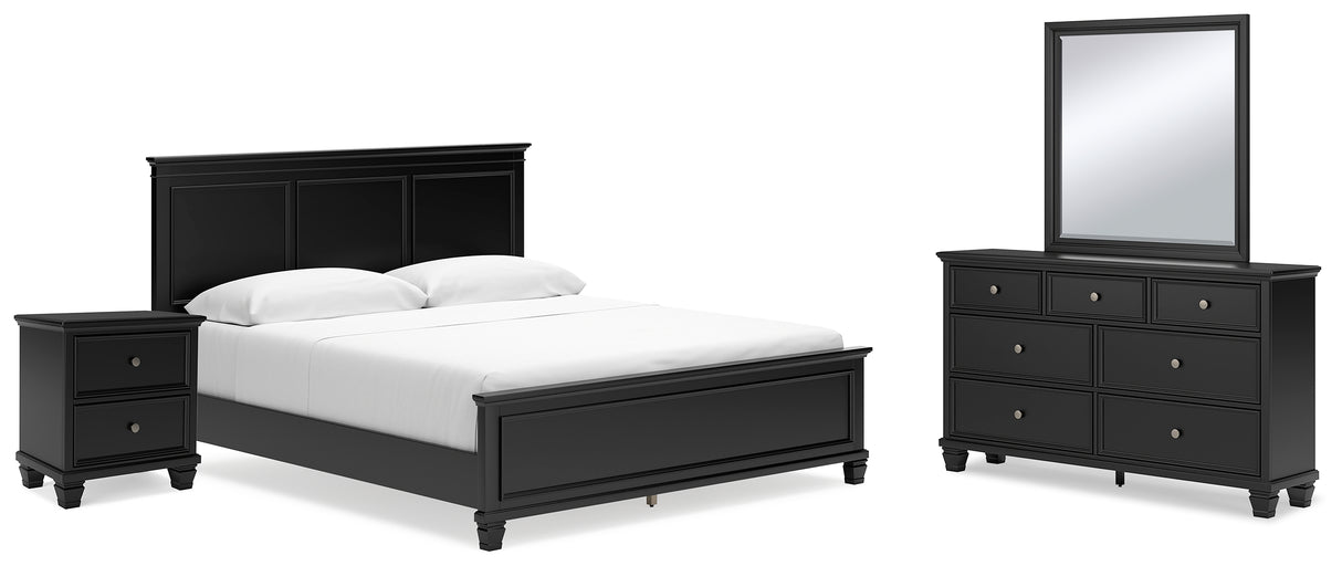 Lanolee California King Panel Bed with Mirrored Dresser and Nightstand in Black from Ashley - Luna Furniture