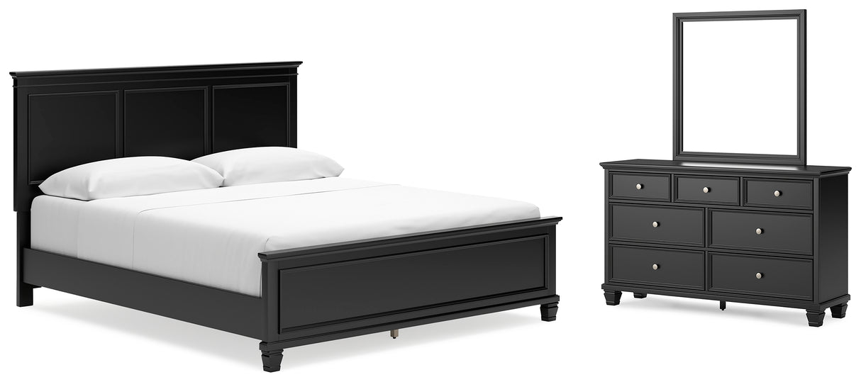 Lanolee California King Panel Bed with Mirrored Dresser in Black from Ashley - Luna Furniture
