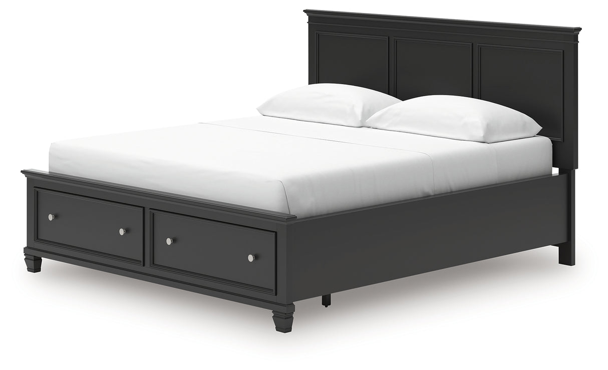 Lanolee California King Panel Storage Bed with Dresser and Nightstand in Black from Ashley - Luna Furniture