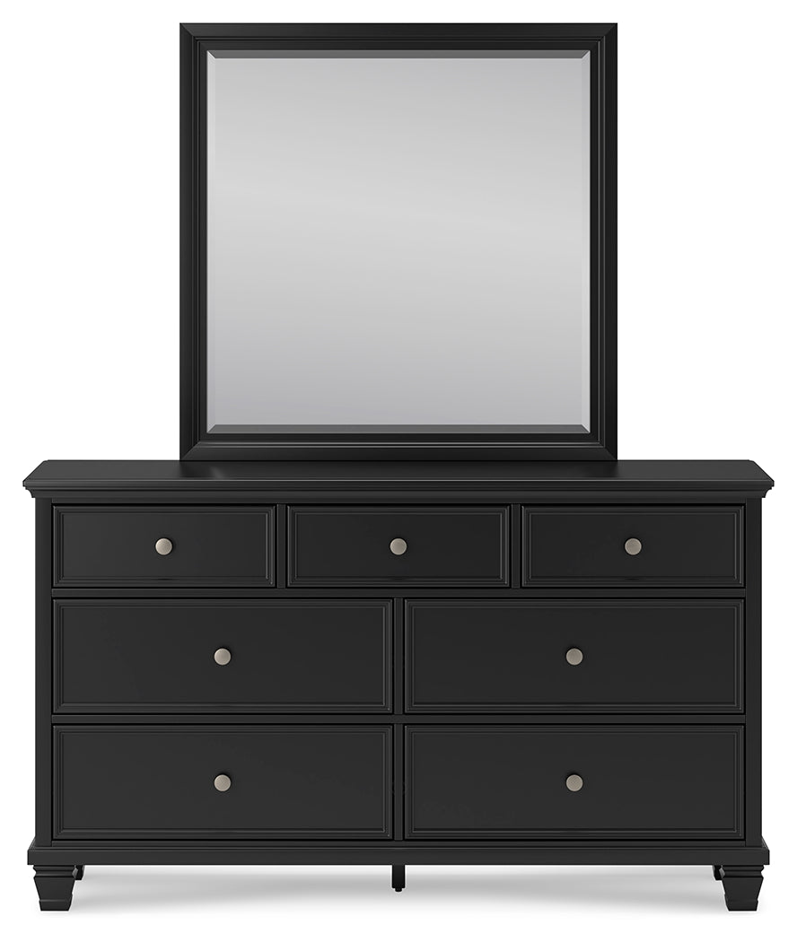 Lanolee Full Panel Bed with Mirrored Dresser, Chest and 2 Nightstands in Black from Ashley - Luna Furniture