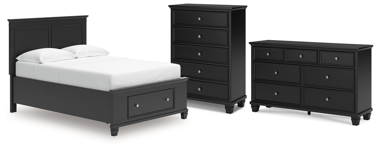 Lanolee Full Panel Storage Bed with Dresser and Chest in Black from Ashley Furniture - Luna Furniture