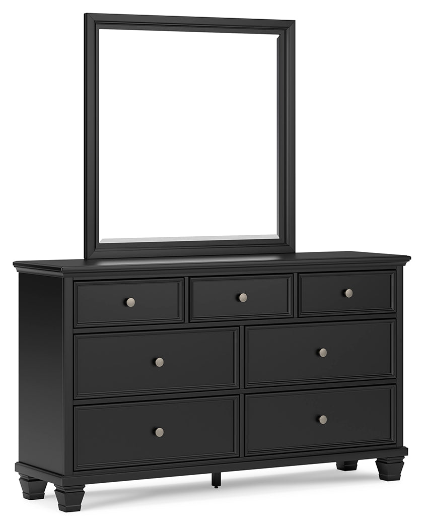 Lanolee Full Panel Storage Bed with Mirrored Dresser and Nightstand in Black from Ashley - Luna Furniture