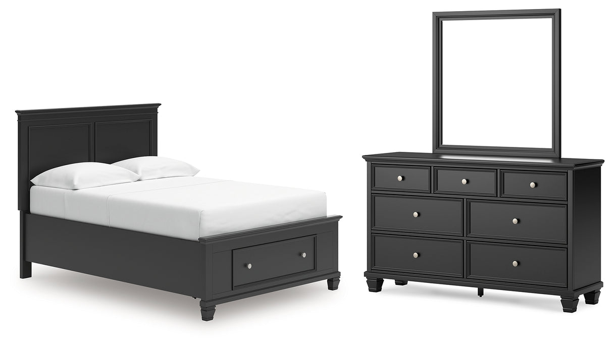 Lanolee Full Panel Storage Bed with Mirrored Dresser in Black from Ashley - Luna Furniture