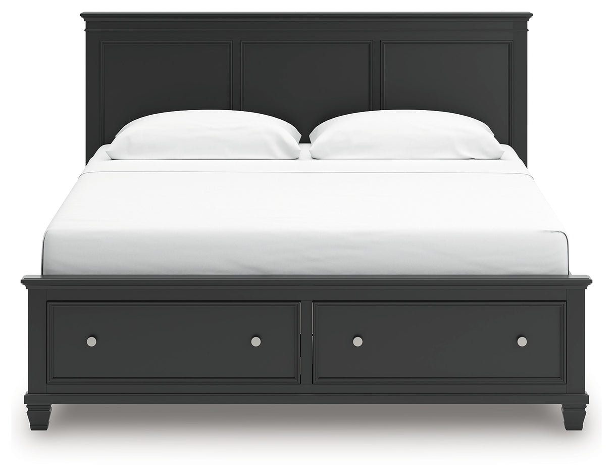 Lanolee King Panel Storage Bed with Mirrored Dresser and Nightstand in Black from Ashley - Luna Furniture