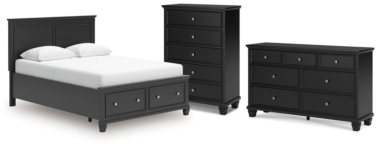 Lanolee Queen Panel Storage Bed with Dresser and Chest in Black from Ashley Furniture - Luna Furniture