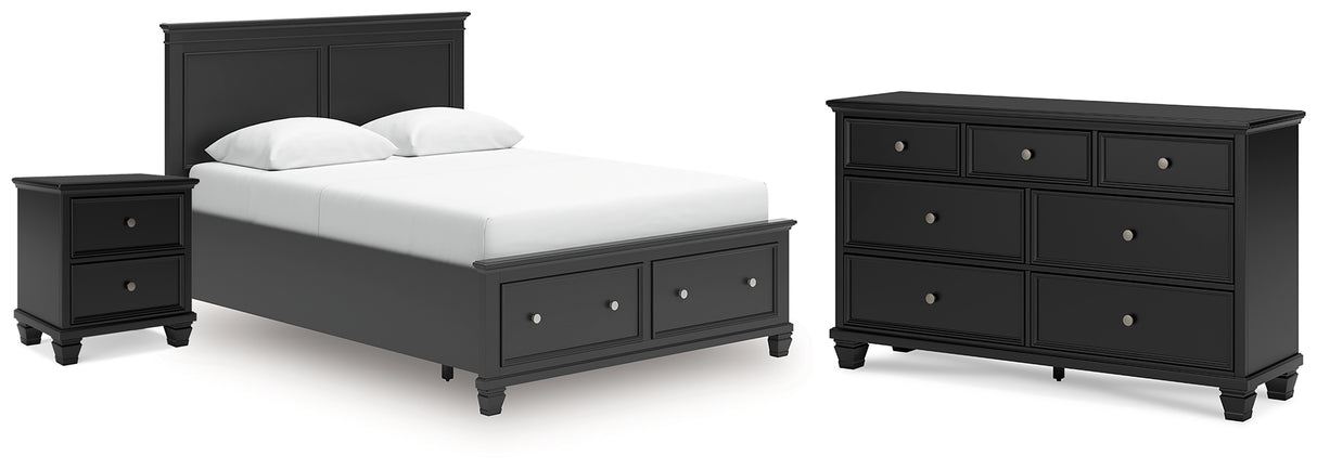 Lanolee Queen Panel Storage Bed with Dresser and Nightstand in Black from Ashley Furniture - Luna Furniture