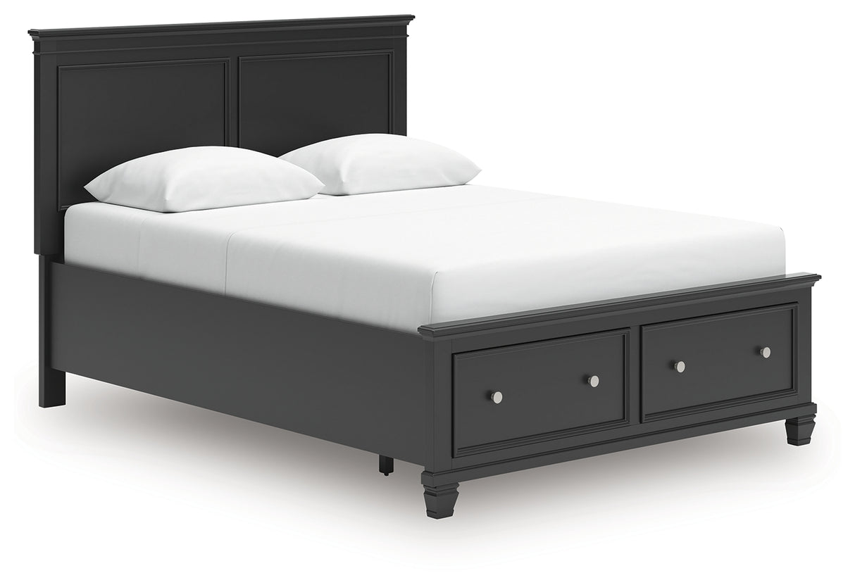 Lanolee Queen Panel Storage Bed with Mirrored Dresser and Nightstand in Black from Ashley Furniture - Luna Furniture