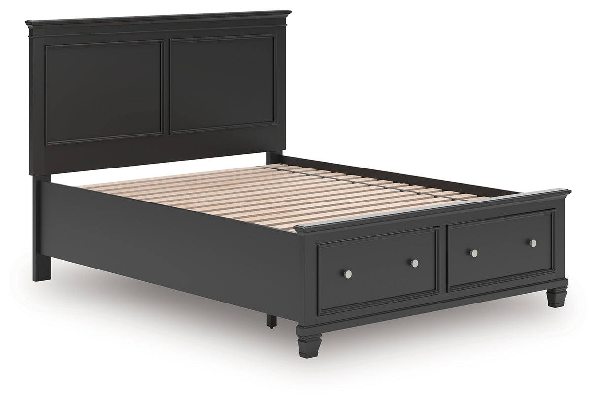 Lanolee Queen Panel Storage Bed with Mirrored Dresser and Nightstand in Black from Ashley Furniture - Luna Furniture