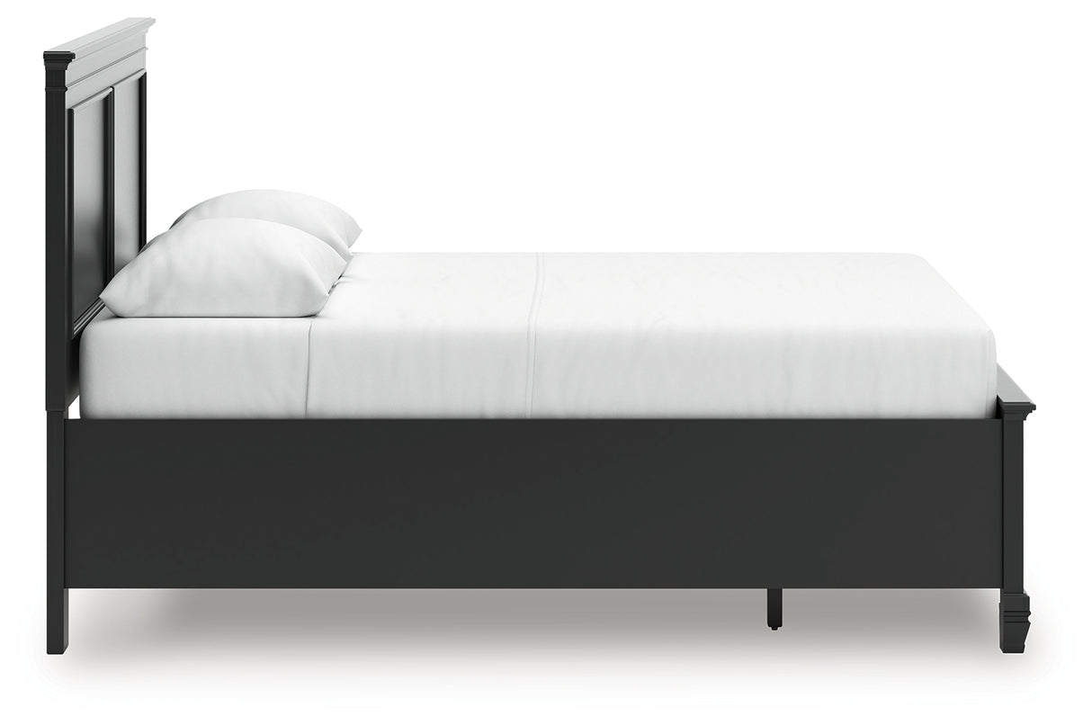 Lanolee Queen Panel Storage Bed with Mirrored Dresser and Nightstand in Black from Ashley Furniture - Luna Furniture