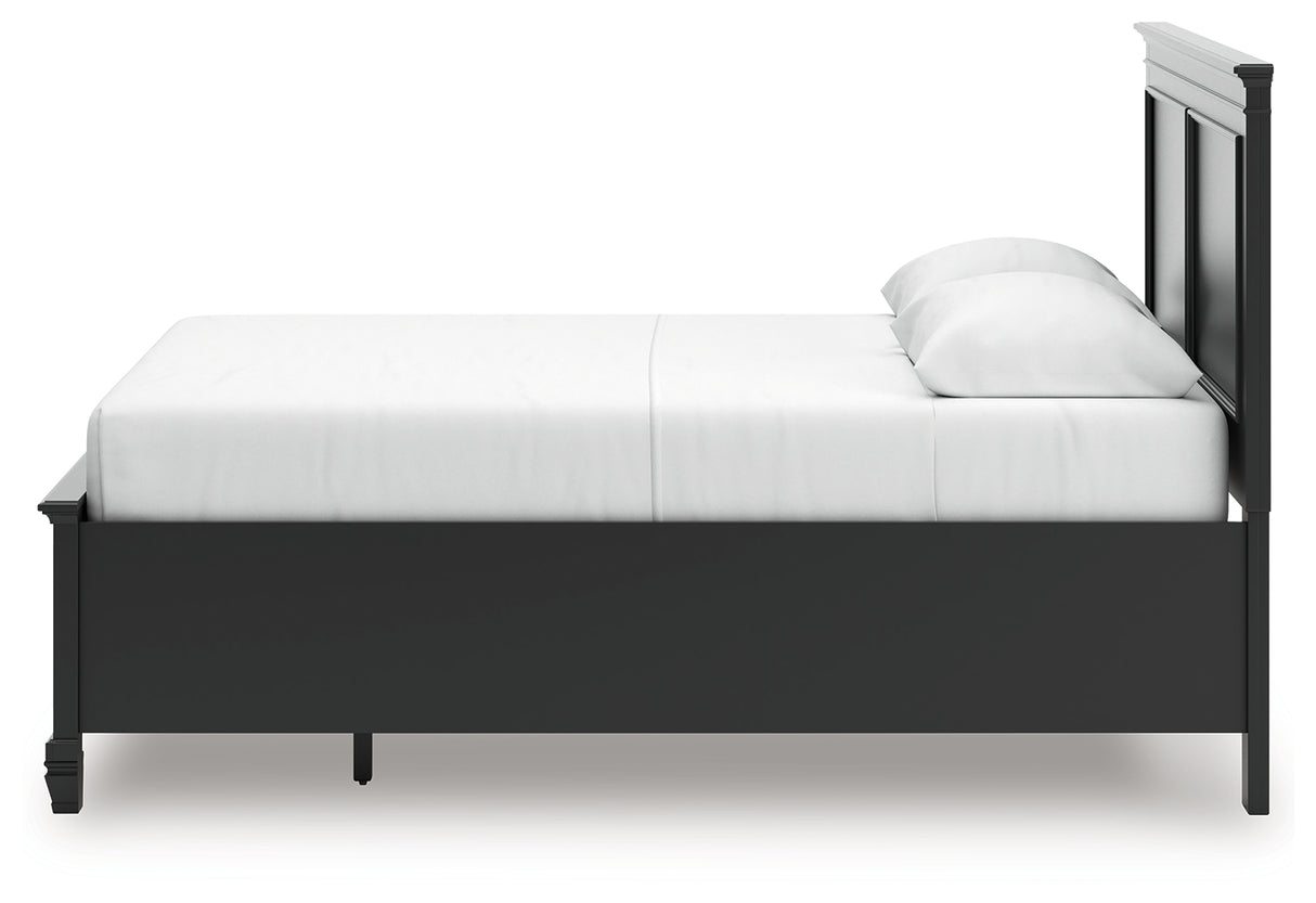 Lanolee Queen Panel Storage Bed with Mirrored Dresser and Nightstand in Black from Ashley Furniture - Luna Furniture