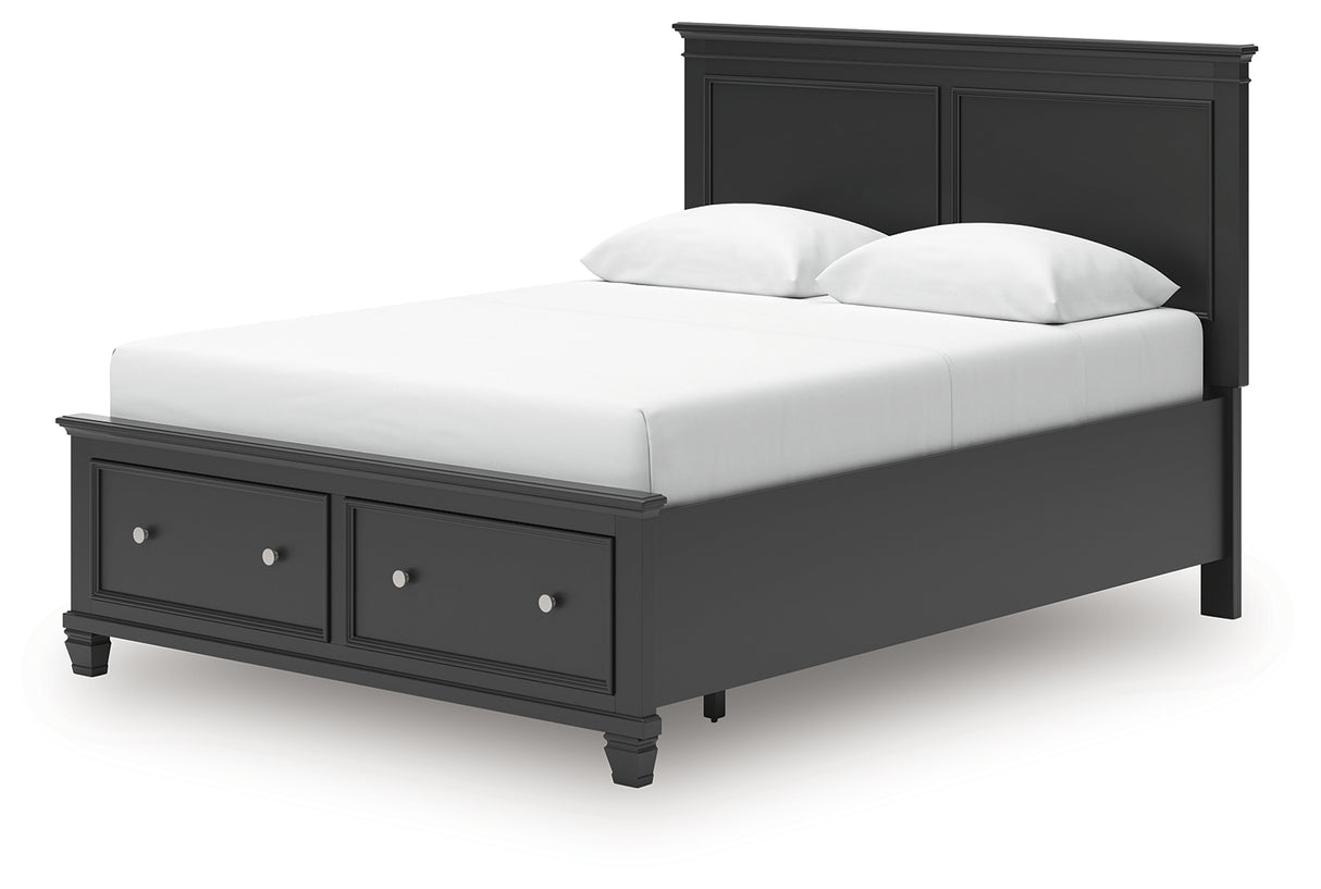 Lanolee Queen Panel Storage Bed with Mirrored Dresser and Nightstand in Black from Ashley Furniture - Luna Furniture