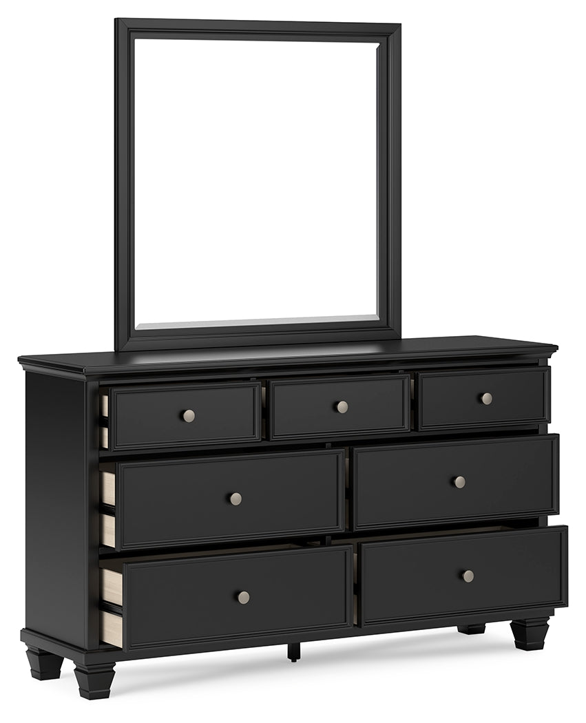 Lanolee Queen Panel Storage Bed with Mirrored Dresser in Black from Ashley Furniture - Luna Furniture