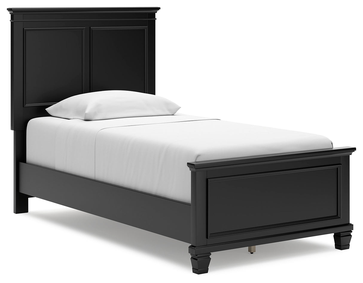 Lanolee Twin Panel Bed with Mirrored Dresser and Chest in Black from Ashley - Luna Furniture