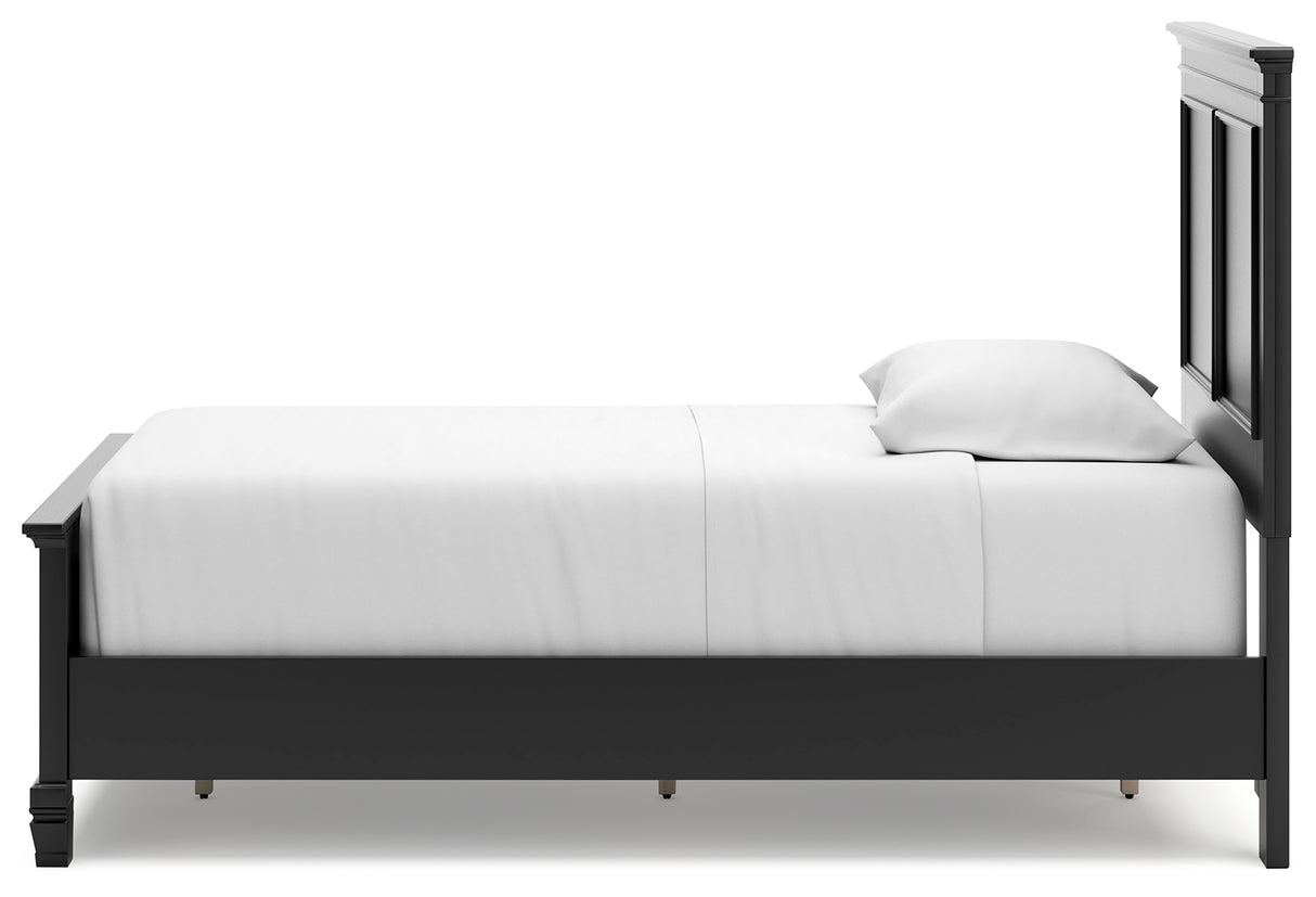 Lanolee Twin Panel Bed with Mirrored Dresser and Nightstand in Black from Ashley Furniture - Luna Furniture