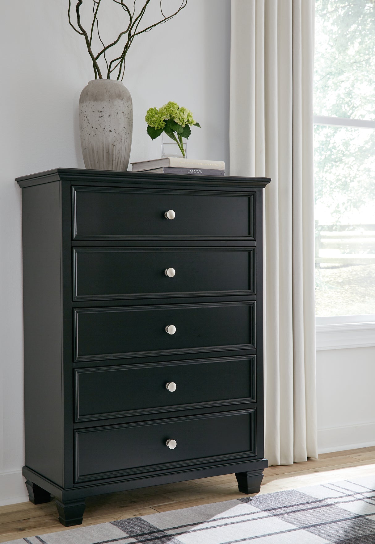 Lanolee Twin Panel Bed with Mirrored Dresser, Chest and Nightstand in Black from Ashley Furniture - Luna Furniture