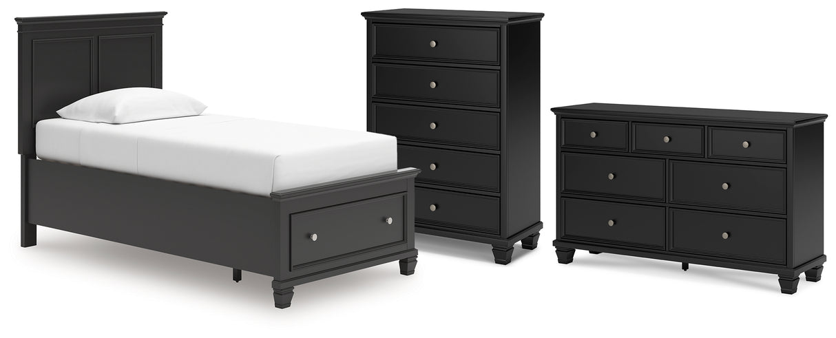 Lanolee Twin Panel Storage Bed with Dresser and Chest in Black from Ashley Furniture - Luna Furniture