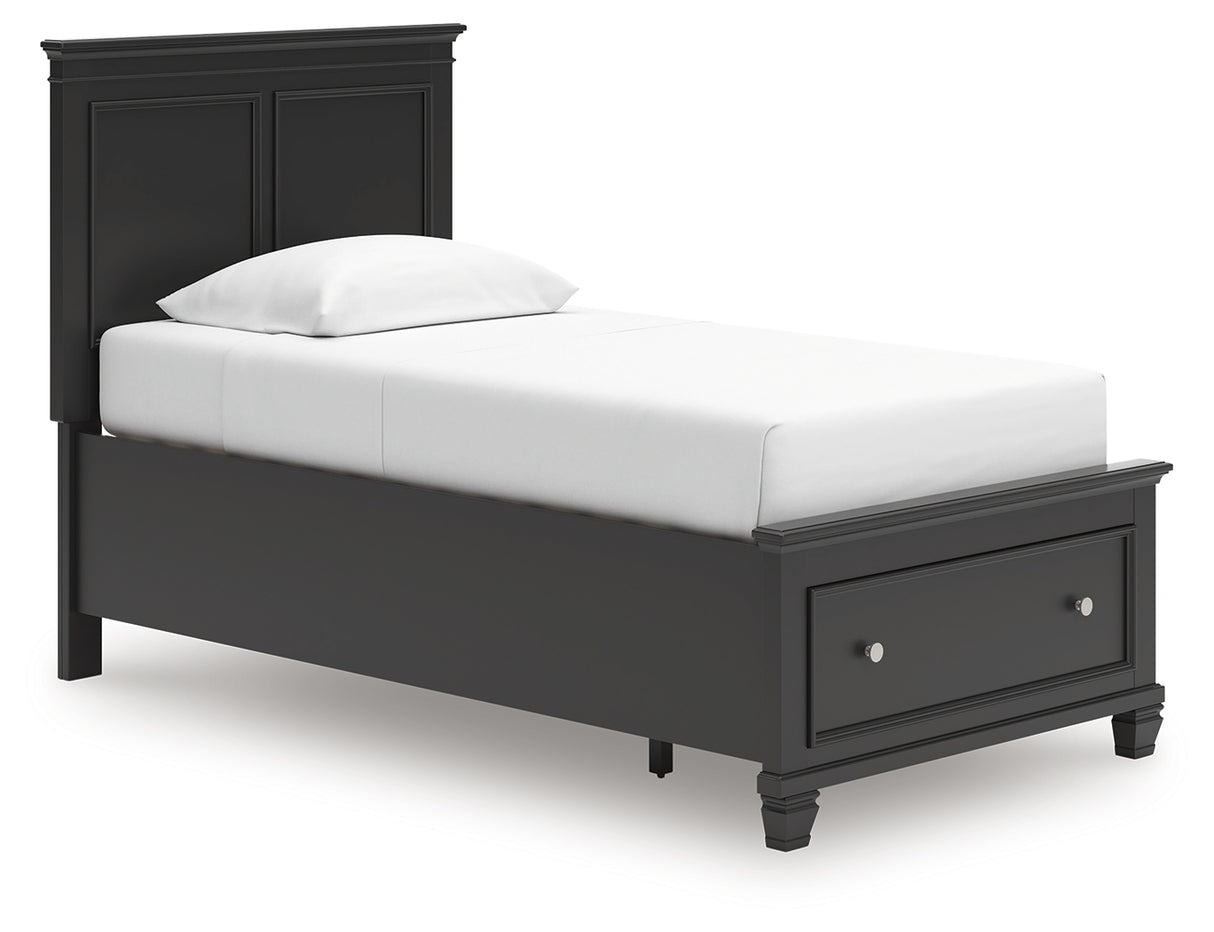 Lanolee Twin Panel Storage Bed with Mirrored Dresser and Nightstand in Black from Ashley Furniture - Luna Furniture