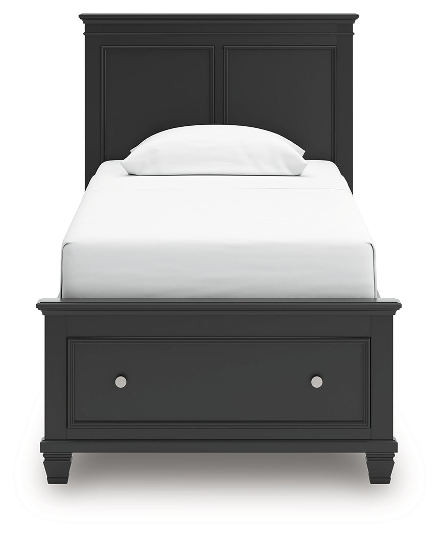 Lanolee Twin Panel Storage Bed with Mirrored Dresser in Black from Ashley - Luna Furniture