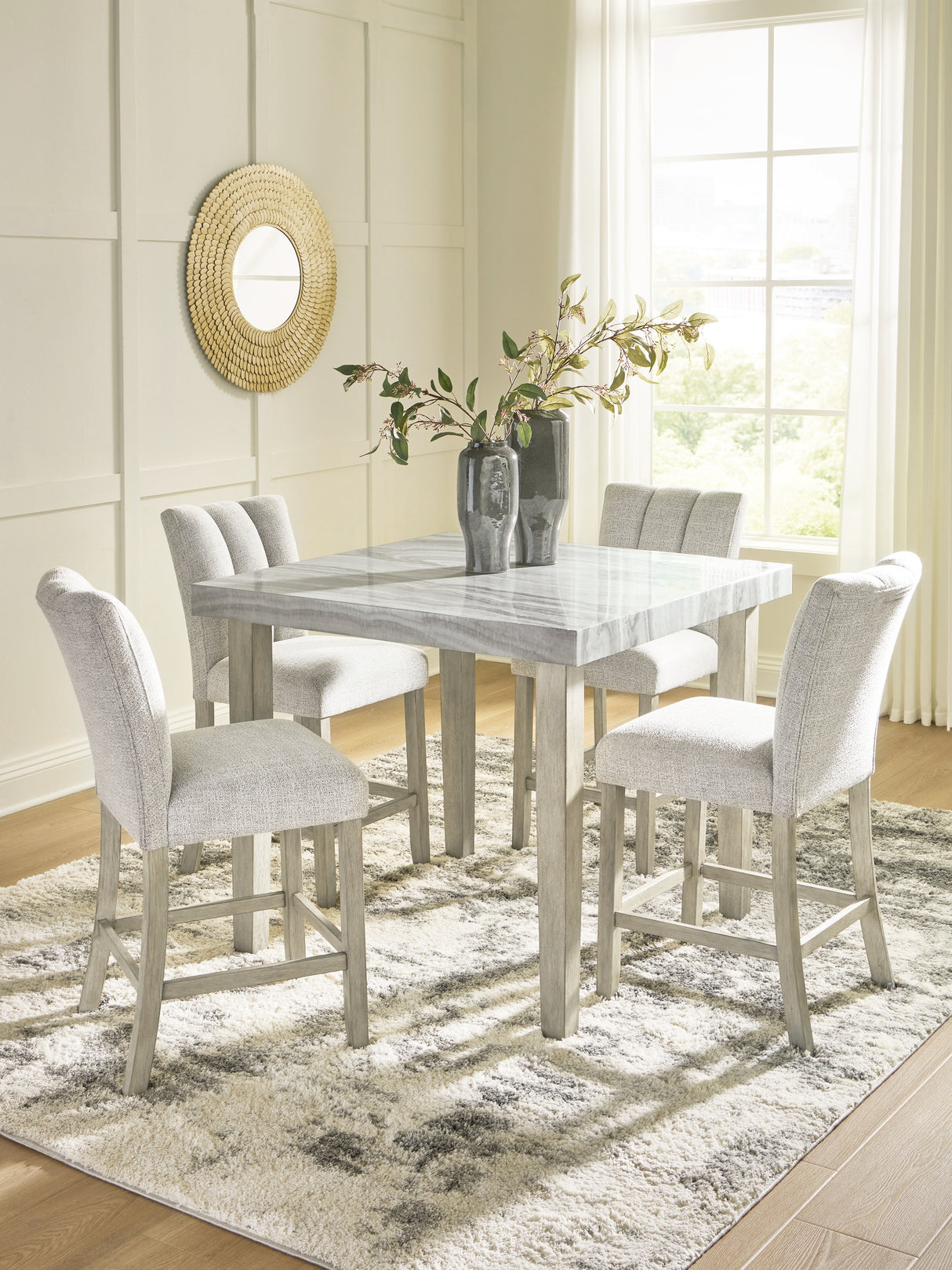 Larawyn Bisque Counter Height Dining Table and 4 Barstools from Ashley - Luna Furniture