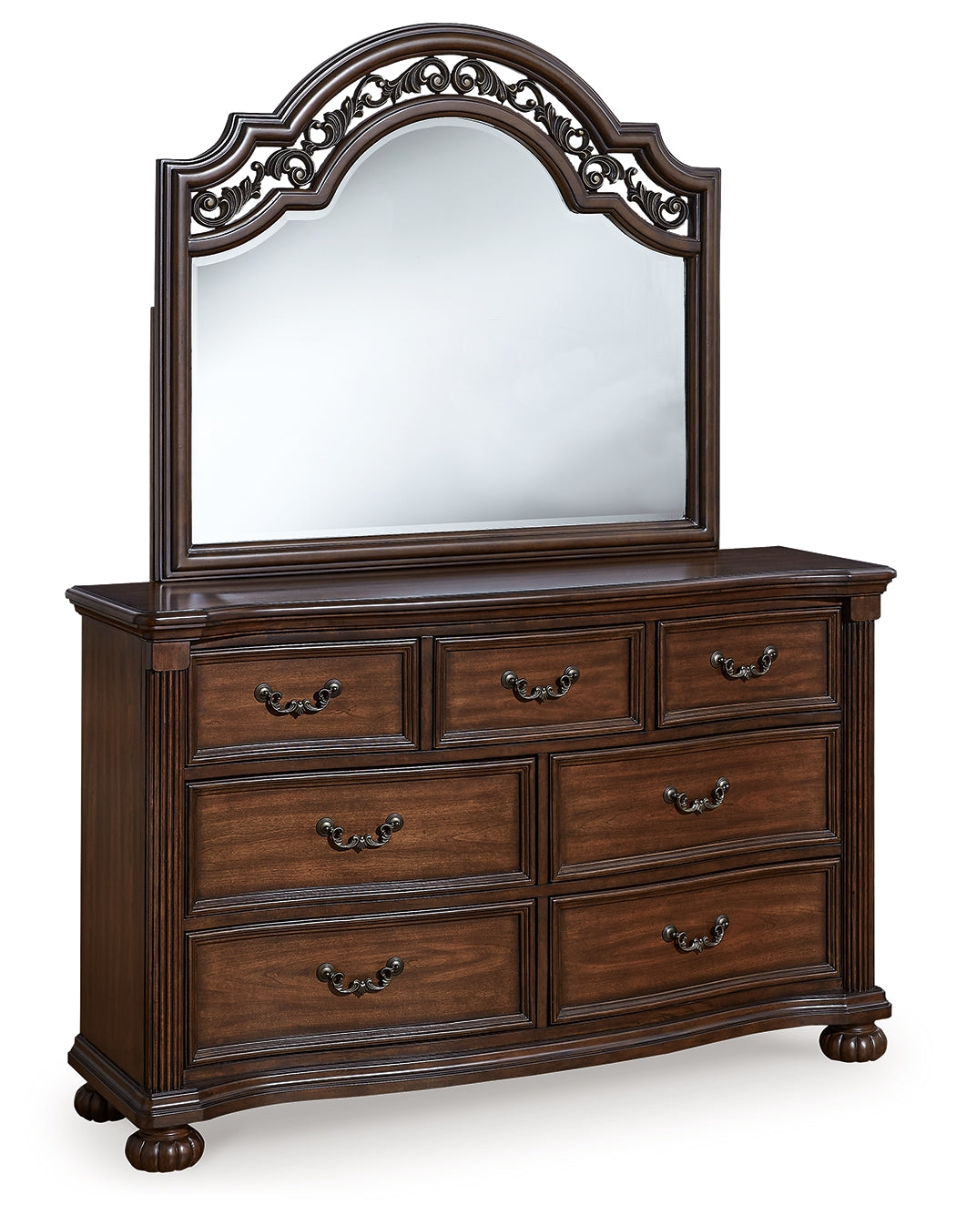 Lavinton California King Poster Bed with Mirrored Dresser and Nightstand in Brown from Ashley - Luna Furniture