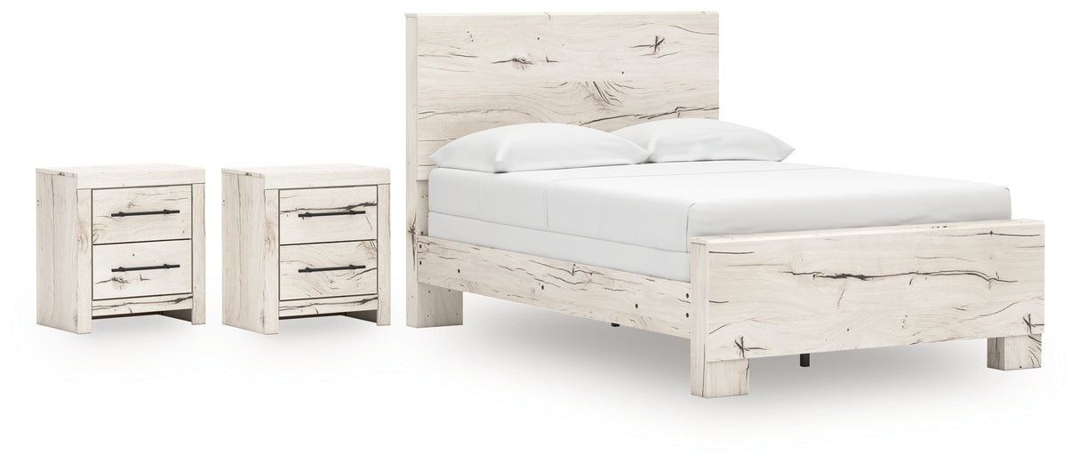 Lawroy Full Panel Bed with 2 Nightstands in Light Natural from Ashley - Luna Furniture