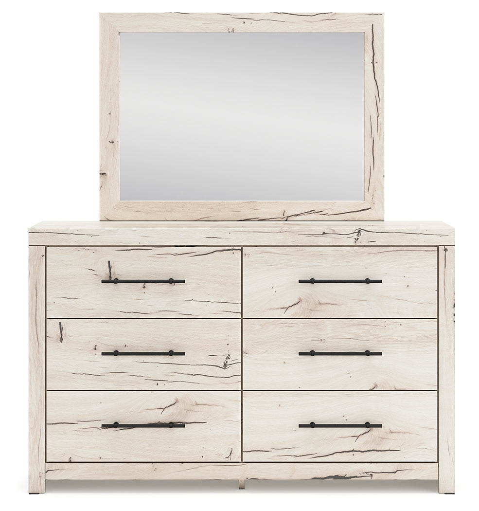 Lawroy Light Natural Twin Panel Bed with Storage with Mirrored Dresser and Chest from Ashley - Luna Furniture