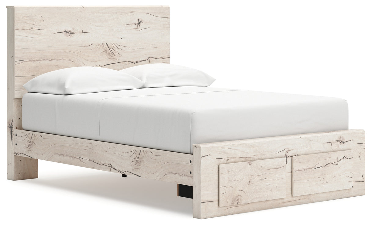 Lawroy Light Natural Twin Panel Bed with Storage with Mirrored Dresser and Chest from Ashley - Luna Furniture
