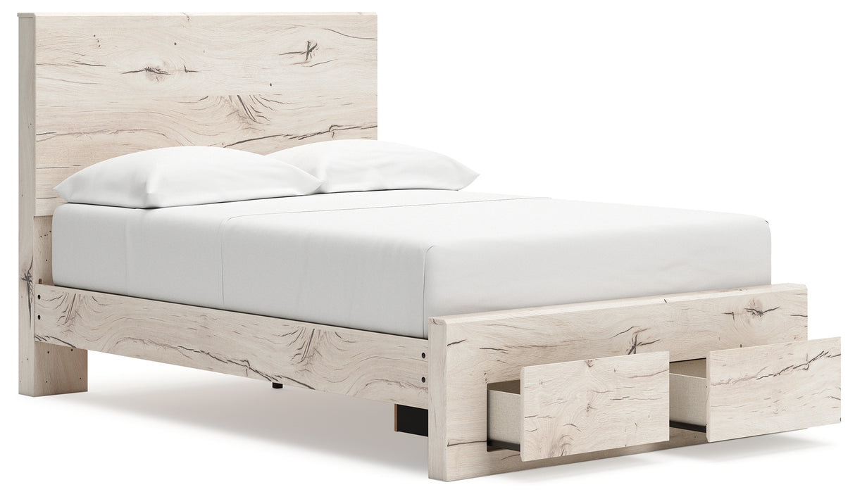 Lawroy Light Natural Twin Panel Bed with Storage with Mirrored Dresser and Chest from Ashley - Luna Furniture