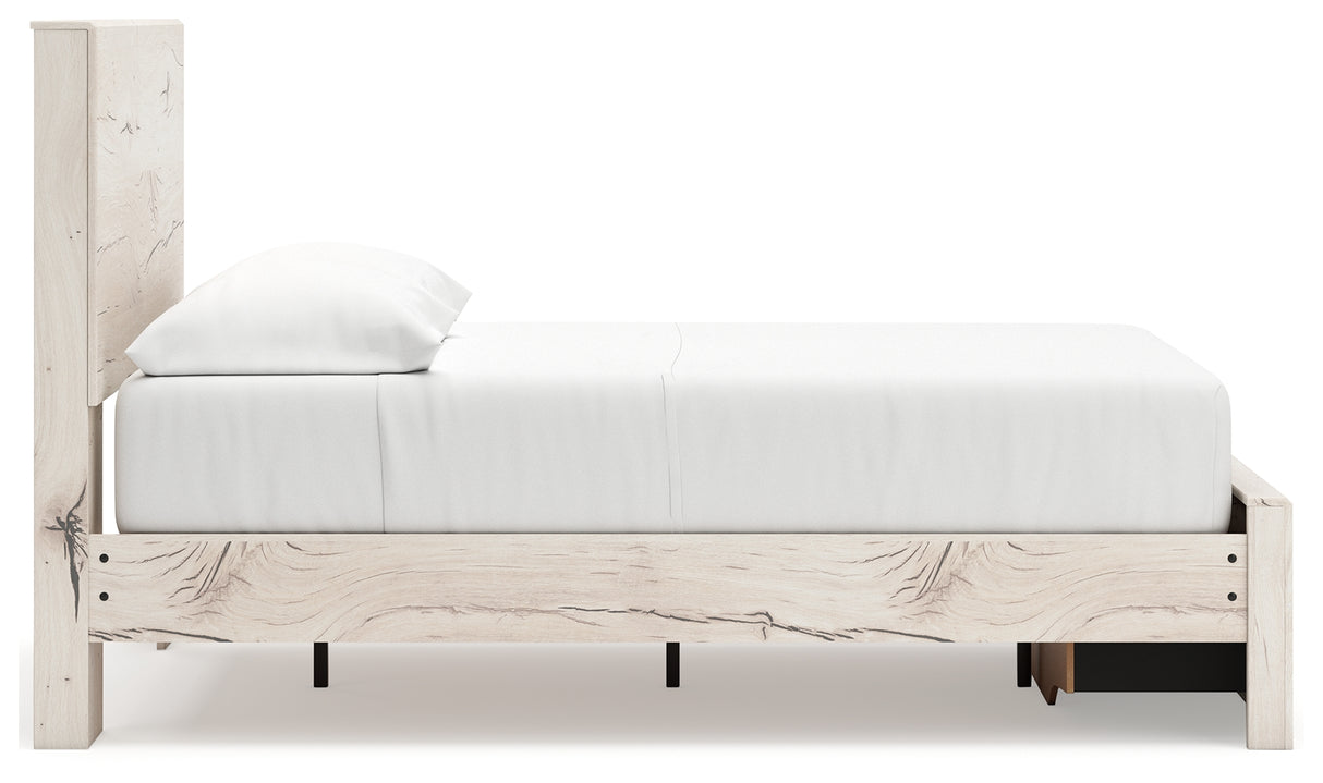 Lawroy Light Natural Twin Panel Bed with Storage with Mirrored Dresser and Chest from Ashley - Luna Furniture