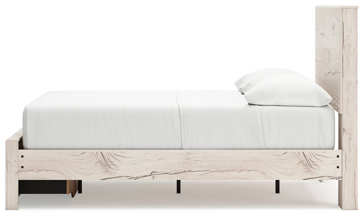 Lawroy Light Natural Twin Panel Bed with Storage with Mirrored Dresser and Chest from Ashley - Luna Furniture