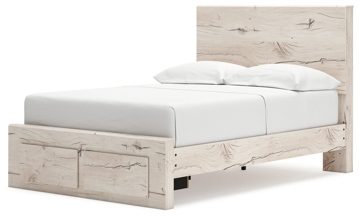 Lawroy Light Natural Twin Panel Bed with Storage with Mirrored Dresser and Chest from Ashley - Luna Furniture