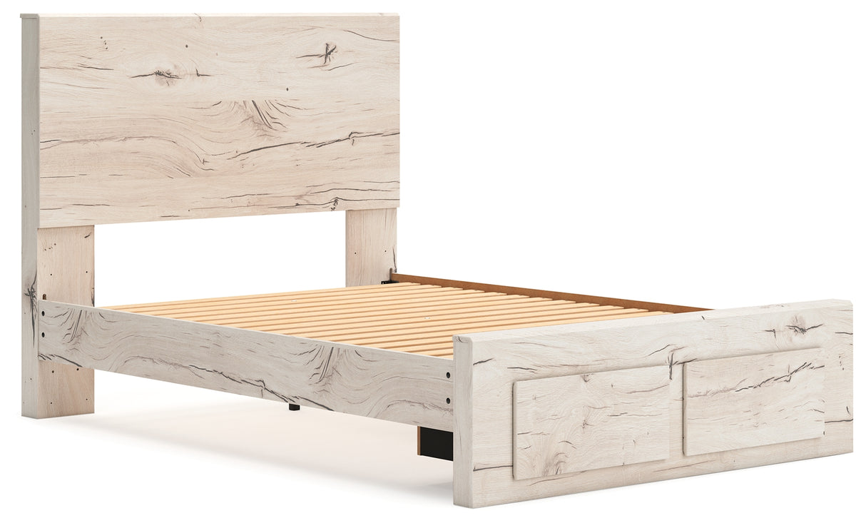 Lawroy Light Natural Twin Panel Bed with Storage with Mirrored Dresser and Chest from Ashley - Luna Furniture