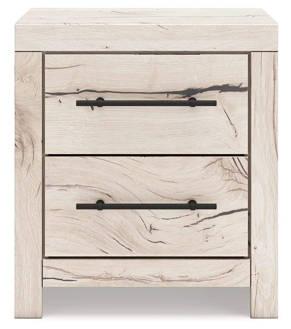 Lawroy Light Natural Twin Panel Bed with Storage with Mirrored Dresser and Chest from Ashley - Luna Furniture