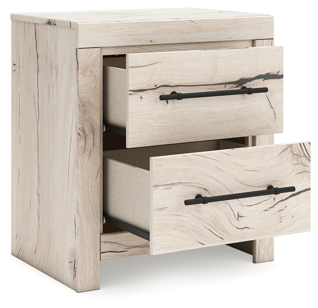 Lawroy Light Natural Twin Panel Bed with Storage with Mirrored Dresser and Chest from Ashley - Luna Furniture