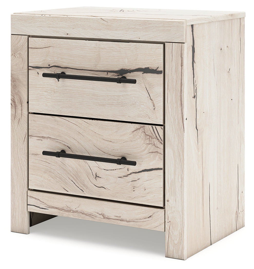 Lawroy Light Natural Twin Panel Bed with Storage with Mirrored Dresser and Chest from Ashley - Luna Furniture