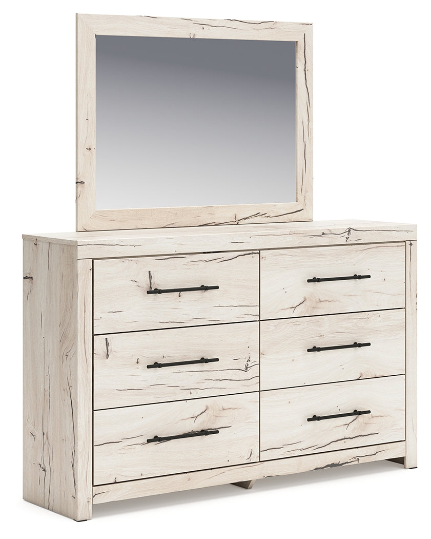 Lawroy Light Natural Twin Panel Bed with Storage with Mirrored Dresser and Chest from Ashley - Luna Furniture