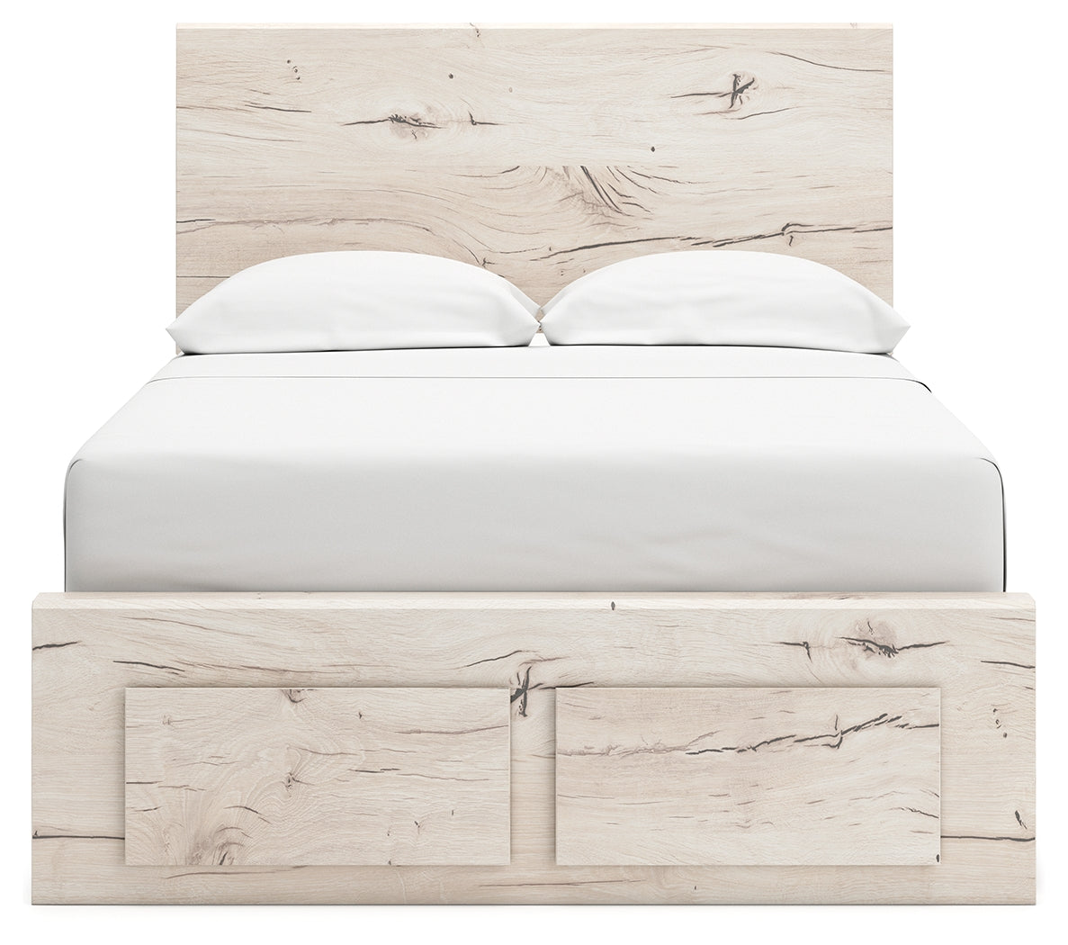 Lawroy Light Natural Twin Panel Bed with Storage with Mirrored Dresser and Chest from Ashley - Luna Furniture