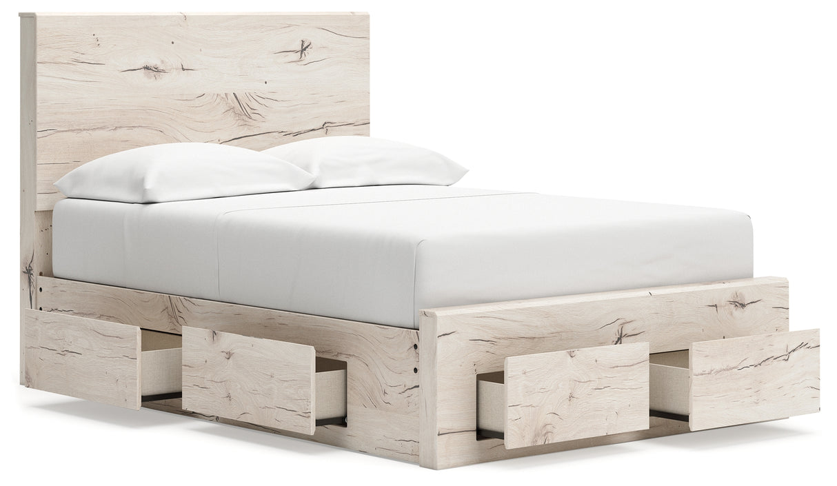 Lawroy Light Natural Full Panel Storage Bed with Mirrored Dresser and Chest from Ashley Furniture - Luna Furniture
