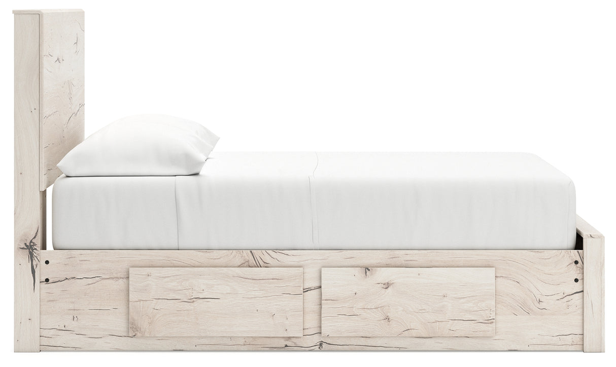Lawroy Light Natural Full Panel Storage Bed with Mirrored Dresser and Chest from Ashley Furniture - Luna Furniture