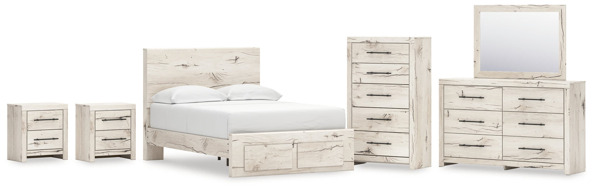 Lawroy Full Panel Storage Bed with Mirrored Dresser, Chest and 2 Nightstands in Light Natural from Ashley - Luna Furniture