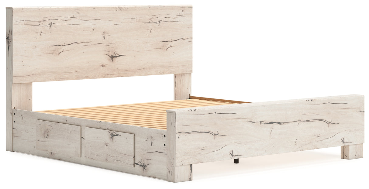 Lawroy Light Natural King Panel Bed with Mirrored Dresser, Chest and 2 Nightstands from Ashley - Luna Furniture