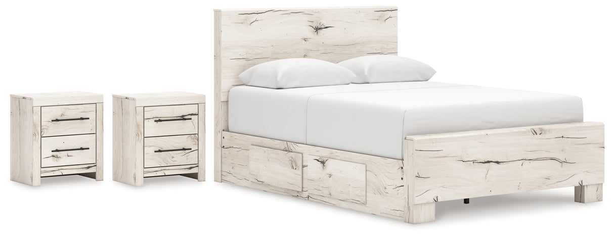 Lawroy Light Natural Queen Panel Bed with 2 Nightstands from Ashley - Luna Furniture